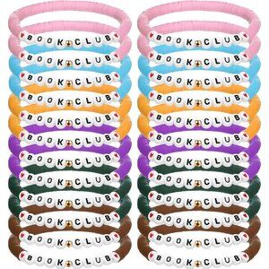 24 Pack Book Club Bracelets Polymer Clay Beaded Gift for Women Party